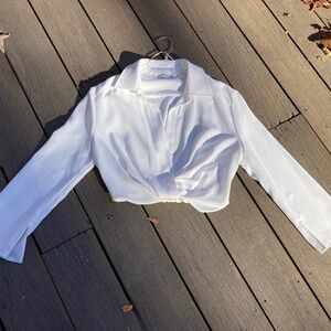 Zara White Crepe Cropped Blouson Top. Size M. NWOT